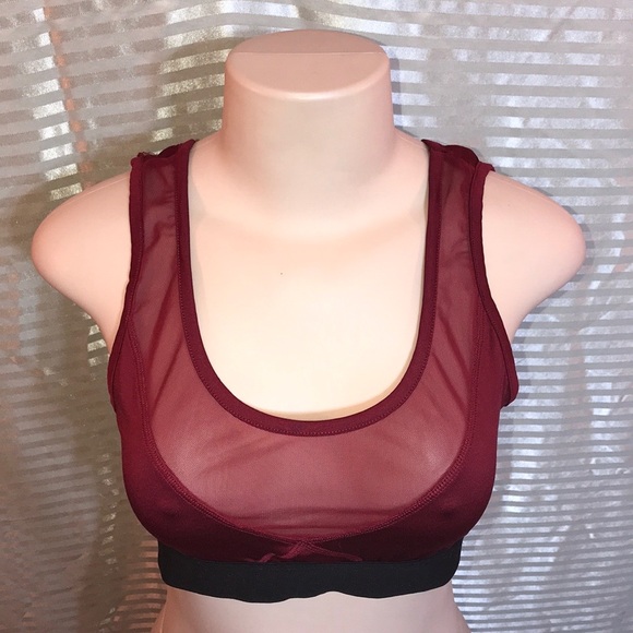 Red Mesh See Through Full Coverage Sports Bra Vcut - Picture 3 of 12
